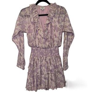 Hemant and Nandita Purple Paisley Mini Dress V-Neck Long Balloon Sleeve Size S